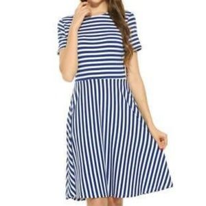 Blue and white striped dress